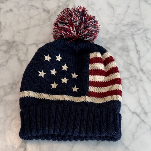 Accessories - Patriotic Knit Beanie with Pom-Pom